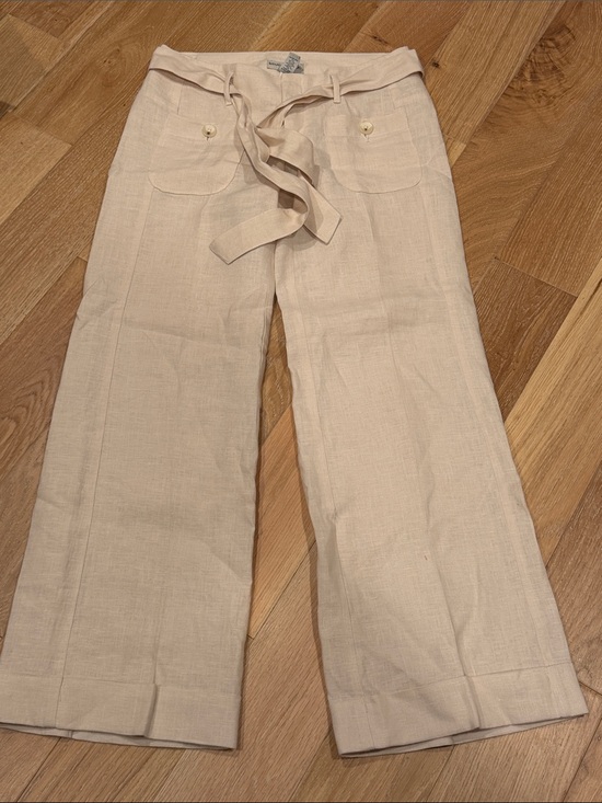 Banana Republic Pants - Banana Republic Beige Wide-Leg Linen Trousers with Tie Waist